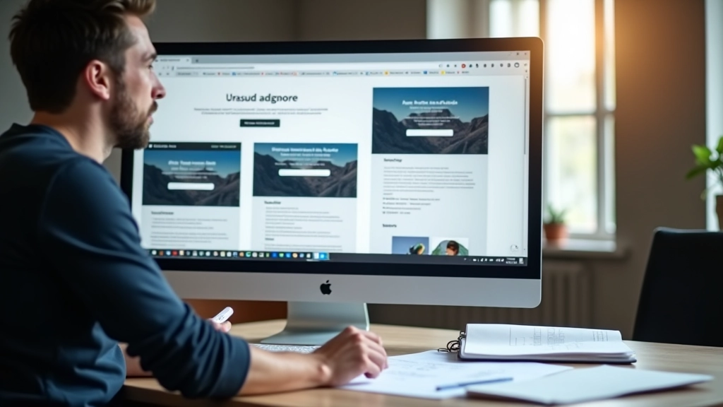 Computador mostrando diferentes variações de hero sections lado a lado para comparação de efetividade